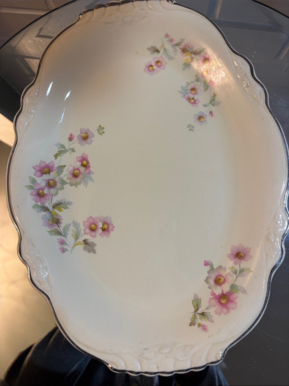 Homer Laughlin Cream Platter Virginia Rose Pattern - Made in USA